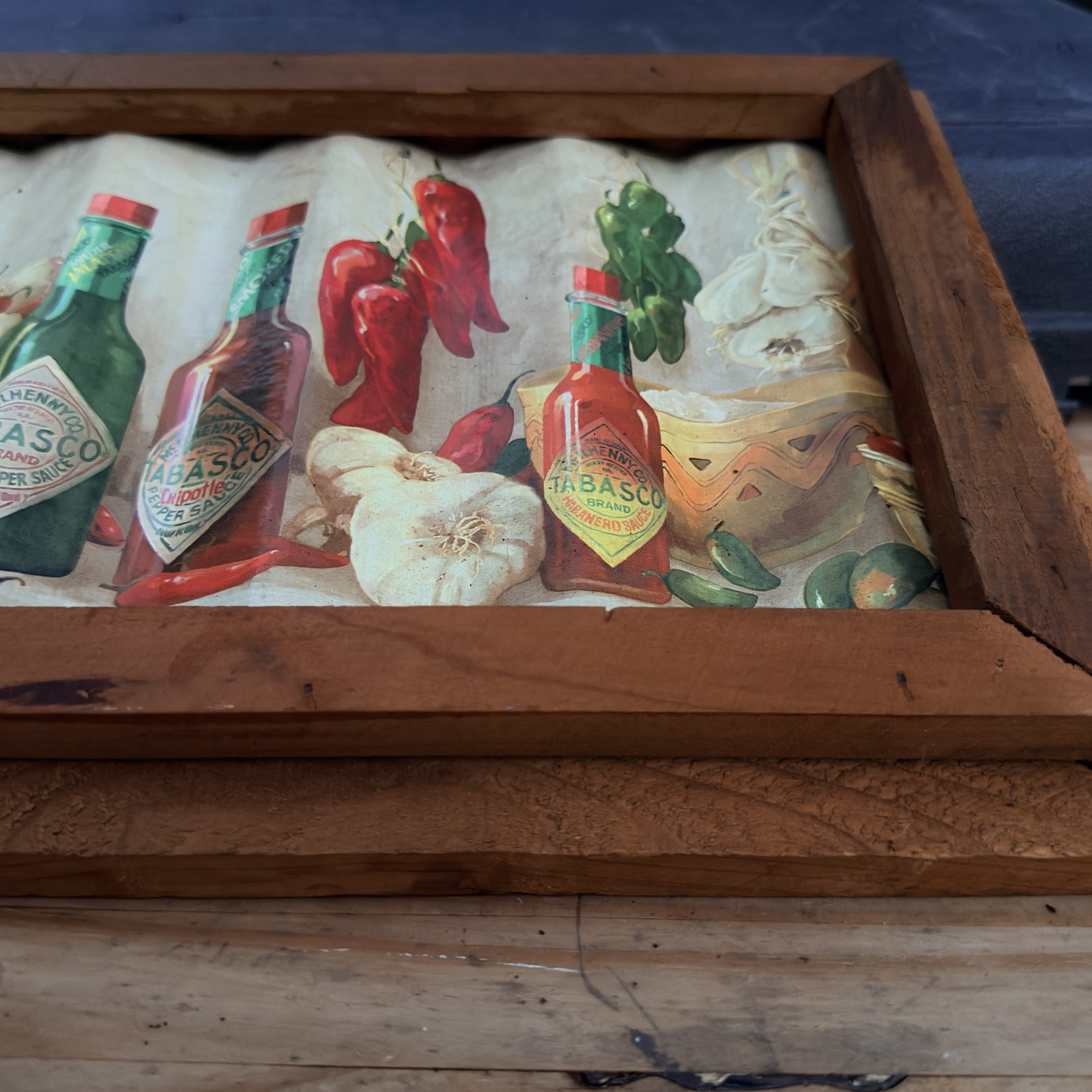 Framed Tabasco Brand corrugated tin frame wear