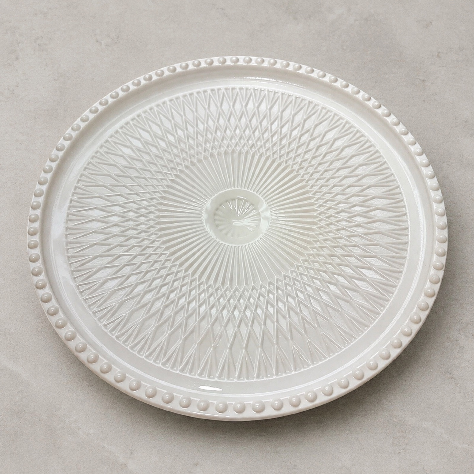 Jeannette Shell-Pink Milk Glass Cake Stand — Glass & Ceramic — Lott's & Found