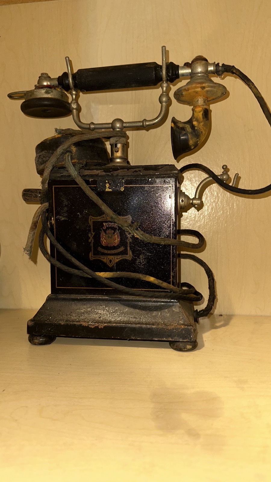 Antique Danish JYDSK telephone angled view