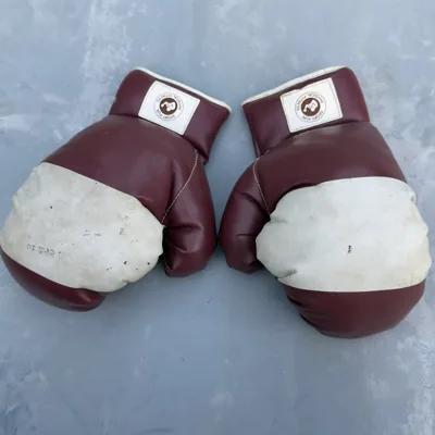 Vintage Burgundy and Cream Lace-Up Boxing Gloves