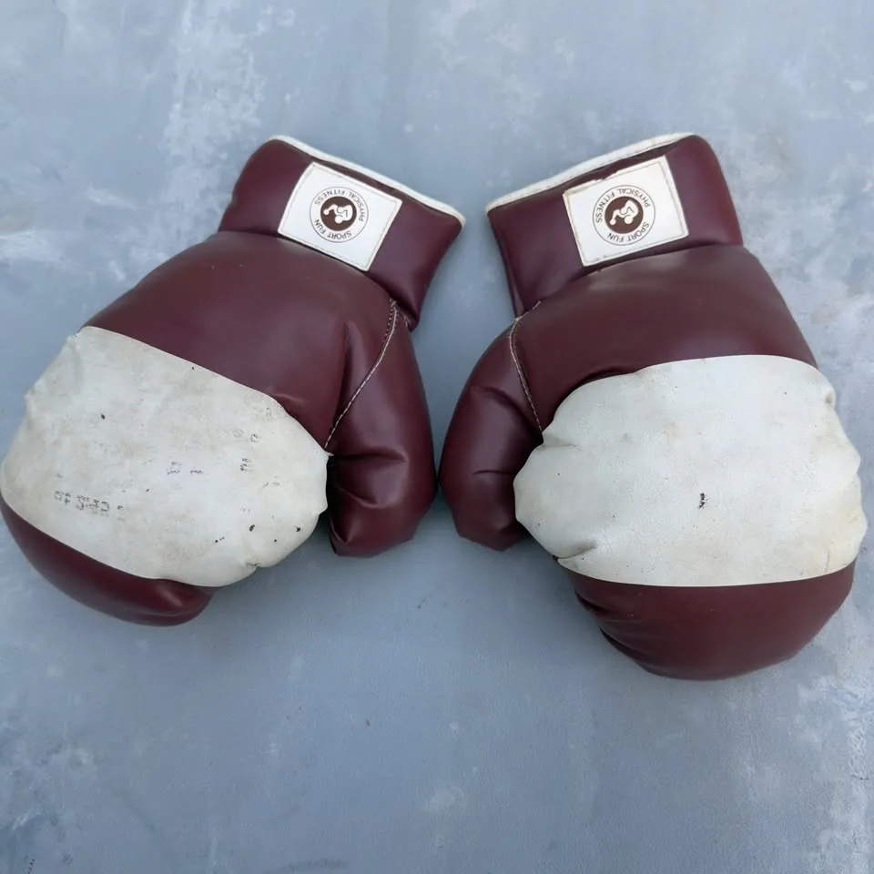 Vintage Burgundy and Cream Lace-Up Boxing Gloves · $30 OBO — Curios — Lott's & Found