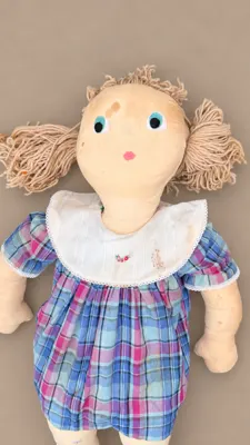 Huge 36-Inch Yarn-Hair Cloth Doll in Plaid Dress — product photograph 2