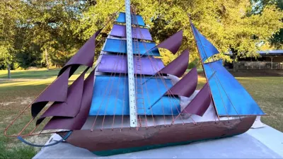 Handmade Metal Sailing Ship Sculpture
