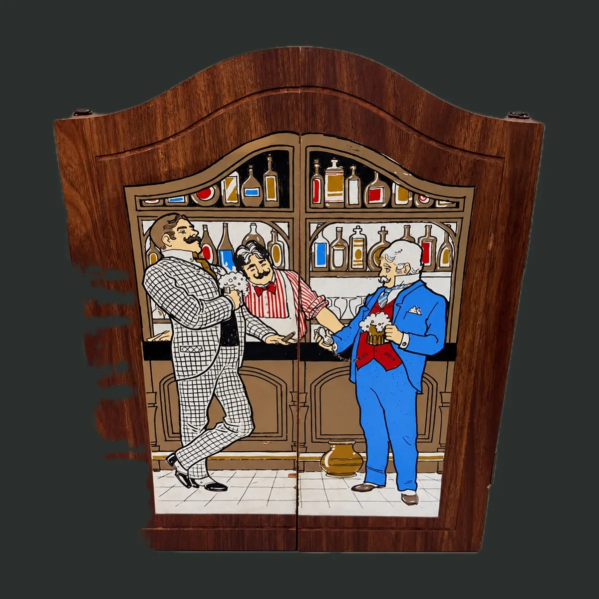 Wooden Tavern-Scene Dartboard Cabinet