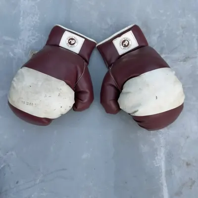 Vintage Burgundy and Cream Lace-Up Boxing Gloves · $30 OBO — view 1