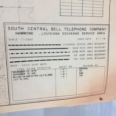 1981 South Central Bell map, Hammond exchange, about 2 ft 10 in x 5 ft — view 9