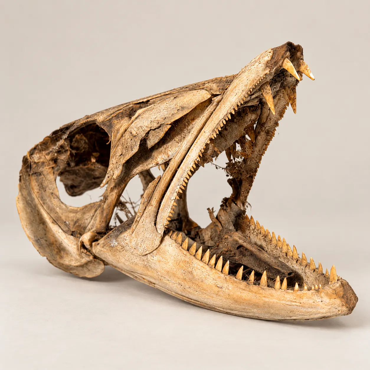 Gar-Type Fish Skull, Open-Jaw Display — product photograph