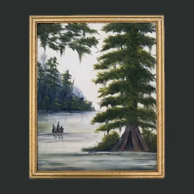 Cypress Swamp Oil Painting, Signed G. Penix
