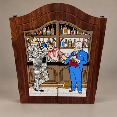 Wooden Tavern-Scene Dartboard Cabinet
