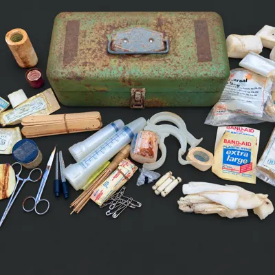 Vintage Green Metal First-Aid Kit with Contents