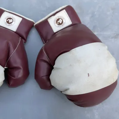 Vintage Burgundy and Cream Lace-Up Boxing Gloves · $30 OBO — view 3
