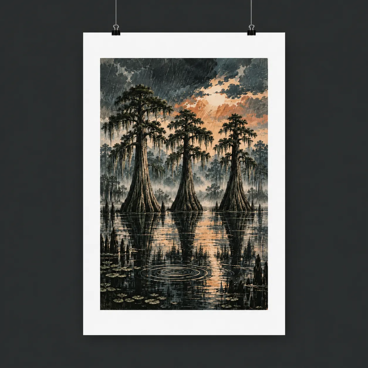 Cypress After Rain — Southern Bayou Art Print — charcoal-background cover image