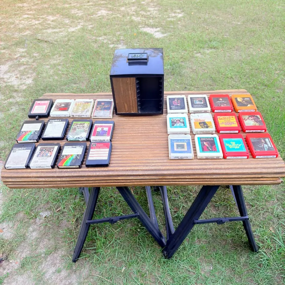 Vintage 8-Track Tape Collection with LEBO Rack · $120 — Curios — Lott's & Found