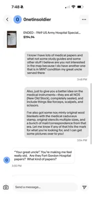 Conversation screenshot stored with the medic-lot photos — not part of the physical lot