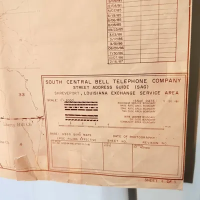 1981 South Central Bell map, Shreveport exchange, about 4x4 ft — view 8