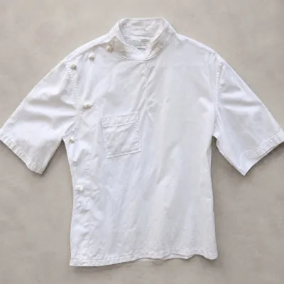 1960s White Cotton Drill Frog-Button Pullover, Medium