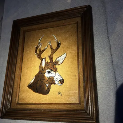 Reverse glass deer painting detail 8