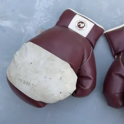 Vintage Burgundy and Cream Lace-Up Boxing Gloves · $30 OBO — view 4