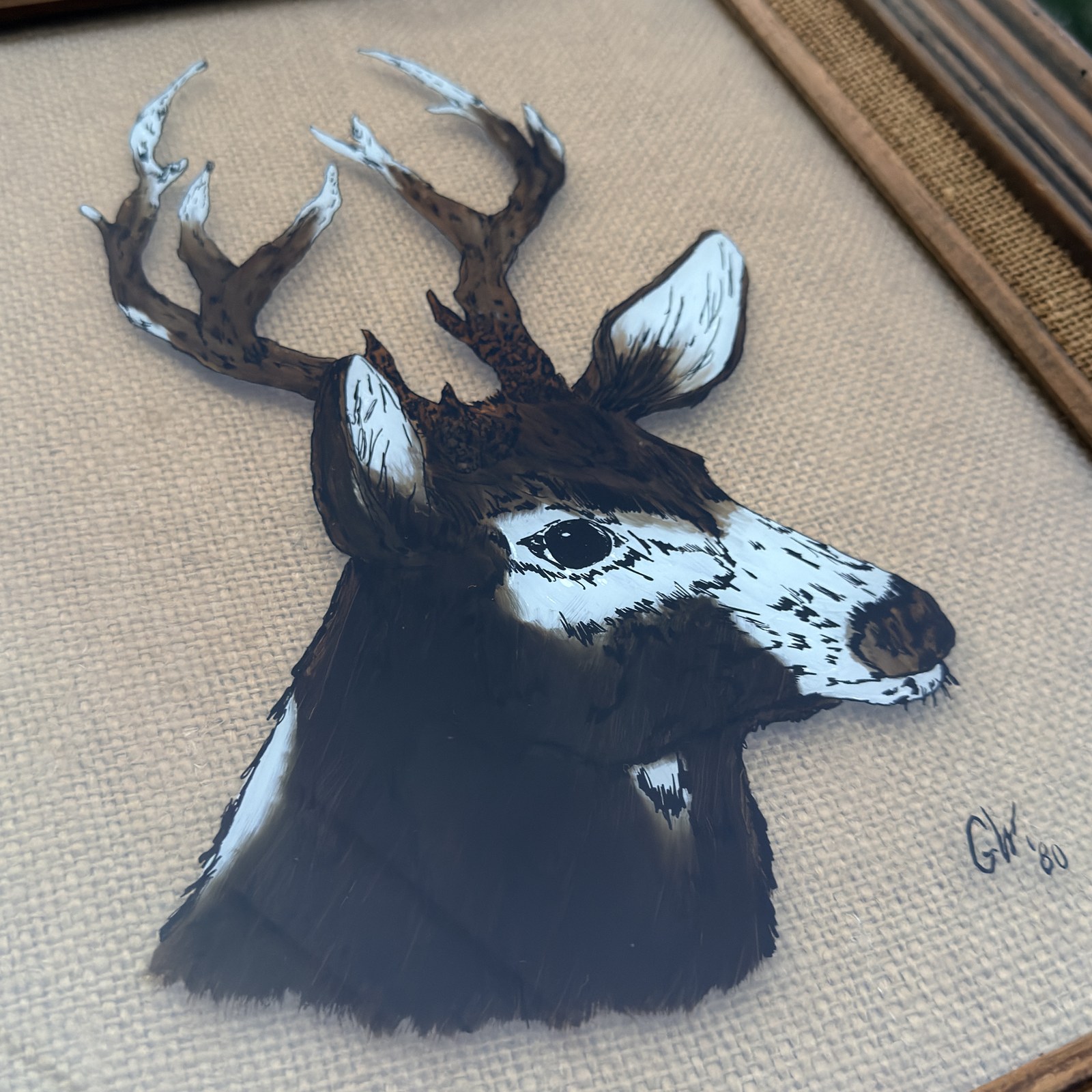 Reverse glass deer painting detail 2