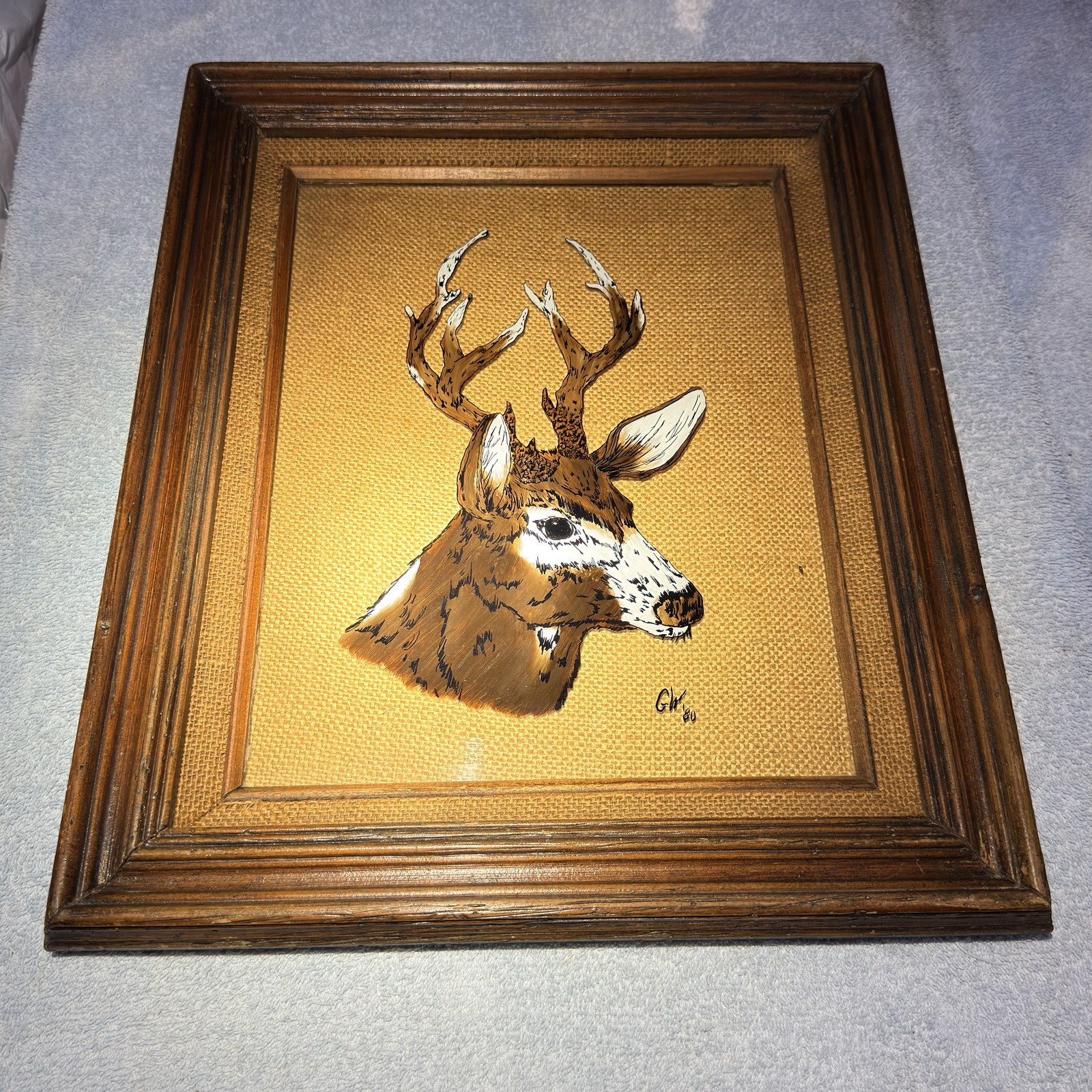 Reverse glass deer painting detail 6