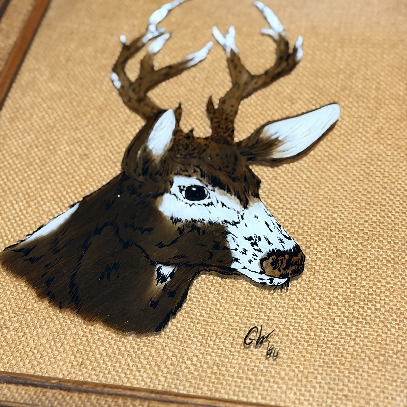 Reverse glass deer painting detail 9