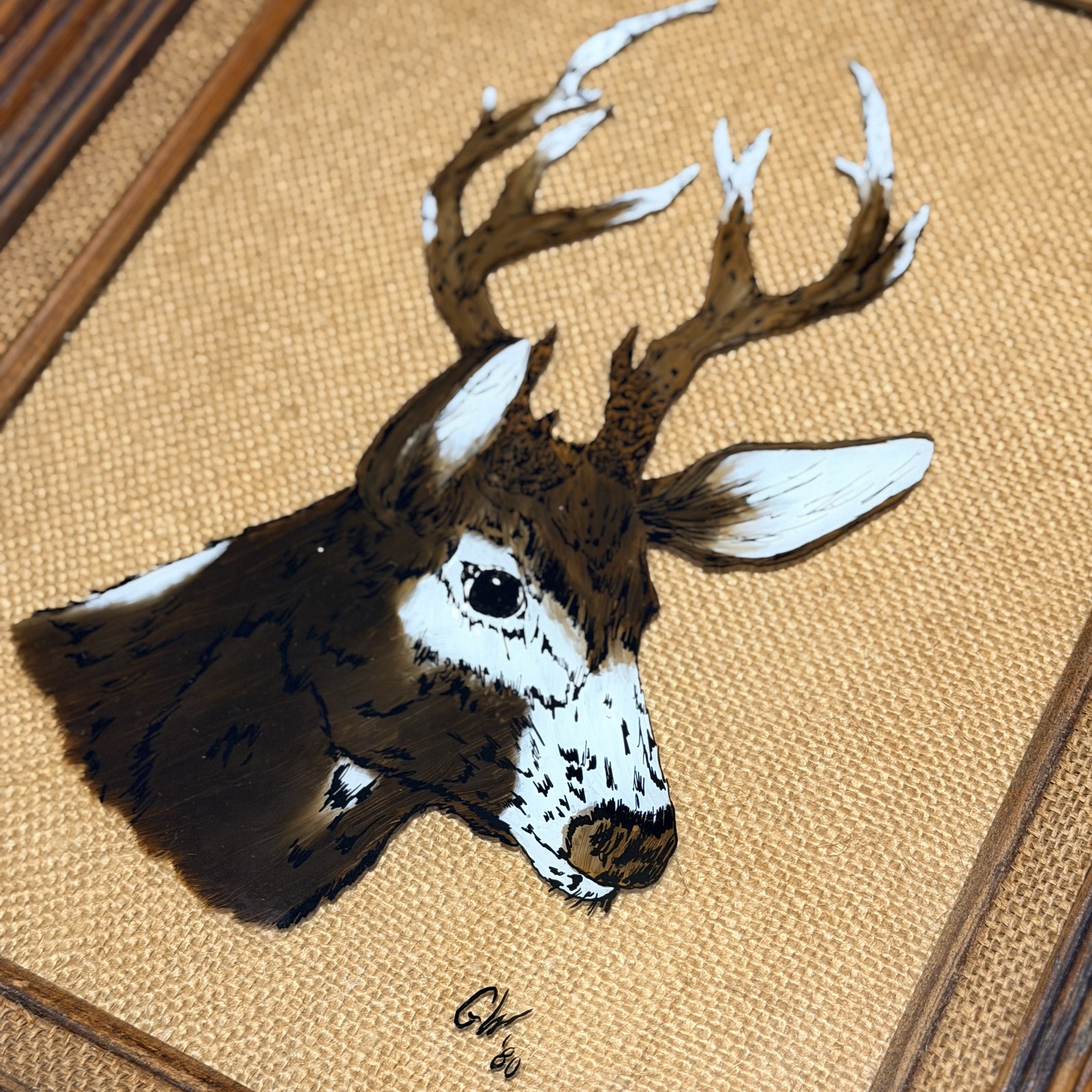 Reverse glass deer painting detail 10