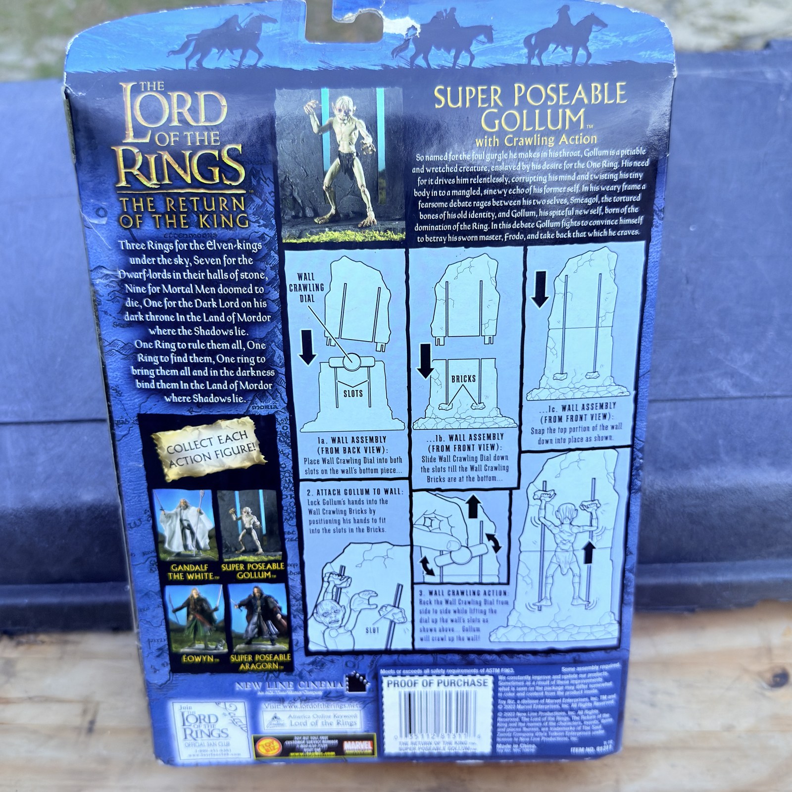 2003 Toy Biz LOTR Super Poseable Gollum package back instructions